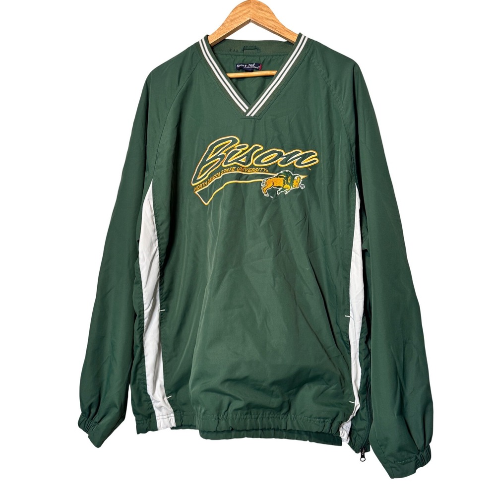 North Dakota State University Bison‎ Pullover Windbreaker Jacket Green White